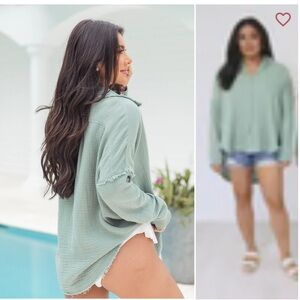 Pink Lily NWOT LET ME ADORE YOU SAGE BUTTON FRONT GAUZE BLOUSE